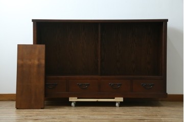 中古　美品　高級品　タモ材　職人手作りの水屋箪笥サイドボード　(R-086031)