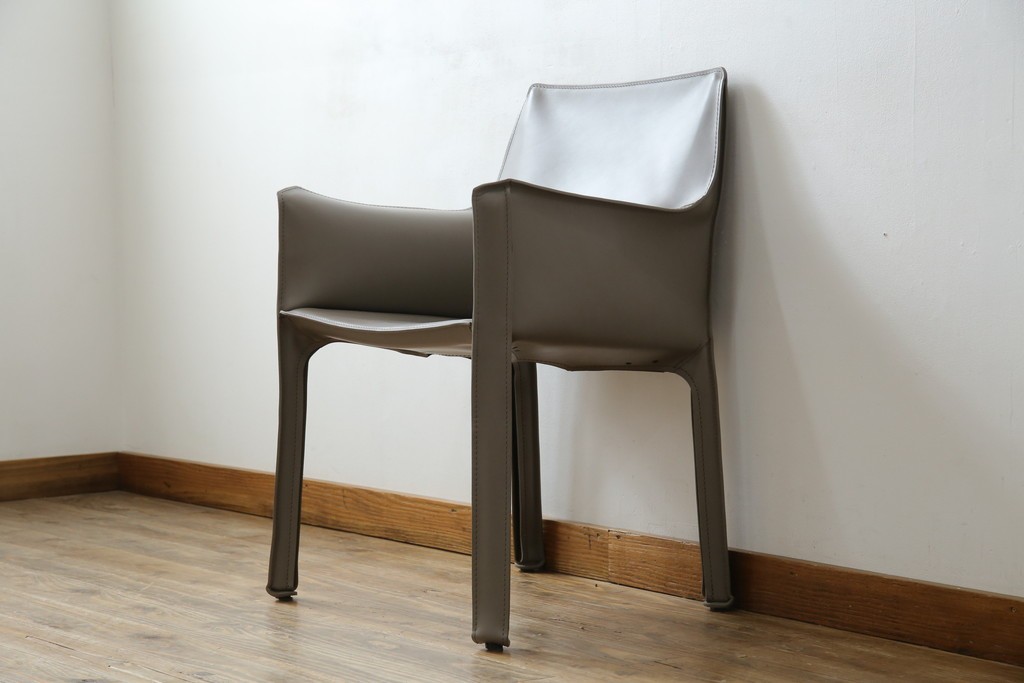 中古　超美品　Cassina(カッシーナ)　MARIO BELLINI(マリオベリーニ)　なめらかな質感の厚革製413CAB(キャブ)アームチェア　定価約50万円　(R-086033)