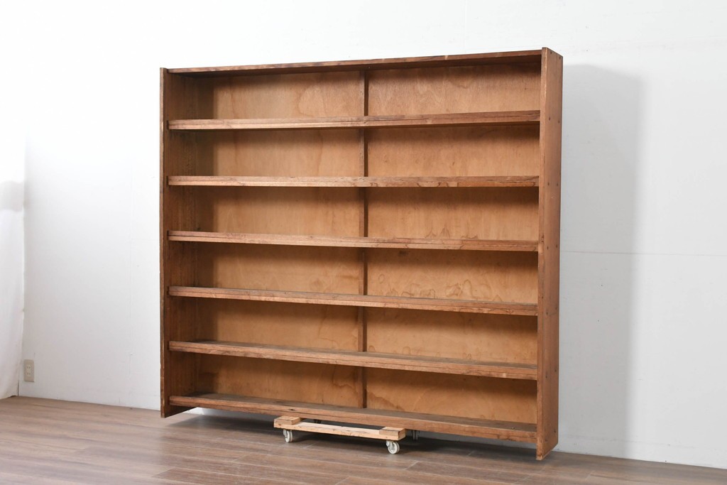 和製ヴィンテージ　たっぷり収納できるシンプルな木製本棚　(R-086035)