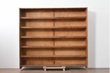 和製ヴィンテージ　たっぷり収納できるシンプルな木製本棚　(R-086035)