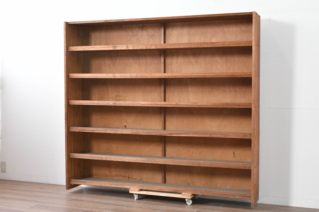 和製ヴィンテージ　たっぷり収納できるシンプルな木製本棚　(R-086037)