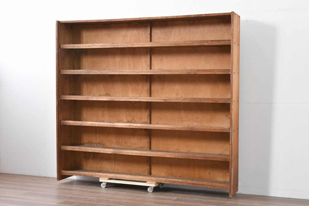 和製ヴィンテージ　たっぷり収納できるシンプルな木製本棚　(R-086038)