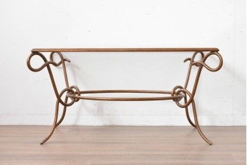 中古　美品　最高級品　アメリカ最高峰家具ブランド　CENTURY(センチュリー)　曲線フレームの美しいガラストップローテーブル　(R-086040)