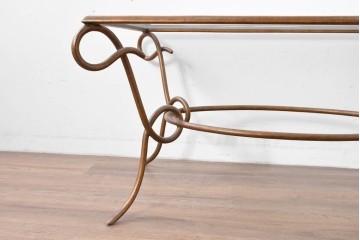 中古　美品　最高級品　アメリカ最高峰家具ブランド　CENTURY(センチュリー)　曲線フレームの美しいガラストップローテーブル　(R-086040)