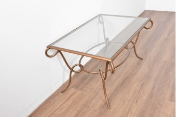 中古　美品　最高級品　アメリカ最高峰家具ブランド　CENTURY(センチュリー)　曲線フレームの美しいガラストップローテーブル　(R-086040)