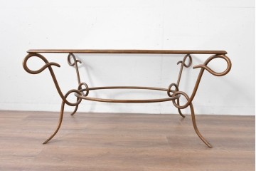 中古　美品　最高級品　アメリカ最高峰家具ブランド　CENTURY(センチュリー)　曲線フレームの美しいガラストップローテーブル　(R-086040)