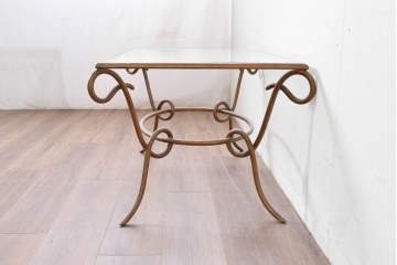 中古　美品　最高級品　アメリカ最高峰家具ブランド　CENTURY(センチュリー)　曲線フレームの美しいガラストップローテーブル　(R-086040)