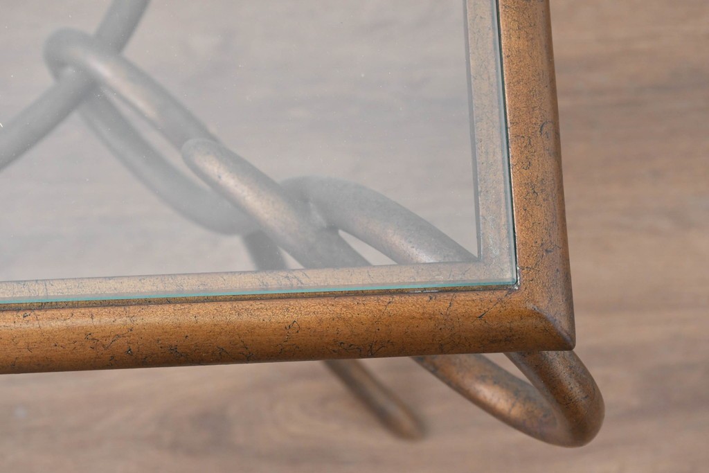 中古　美品　最高級品　アメリカ最高峰家具ブランド　CENTURY(センチュリー)　曲線フレームの美しいガラストップローテーブル　(R-086040)