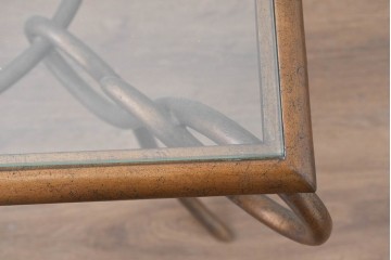 中古　美品　最高級品　アメリカ最高峰家具ブランド　CENTURY(センチュリー)　曲線フレームの美しいガラストップローテーブル　(R-086040)