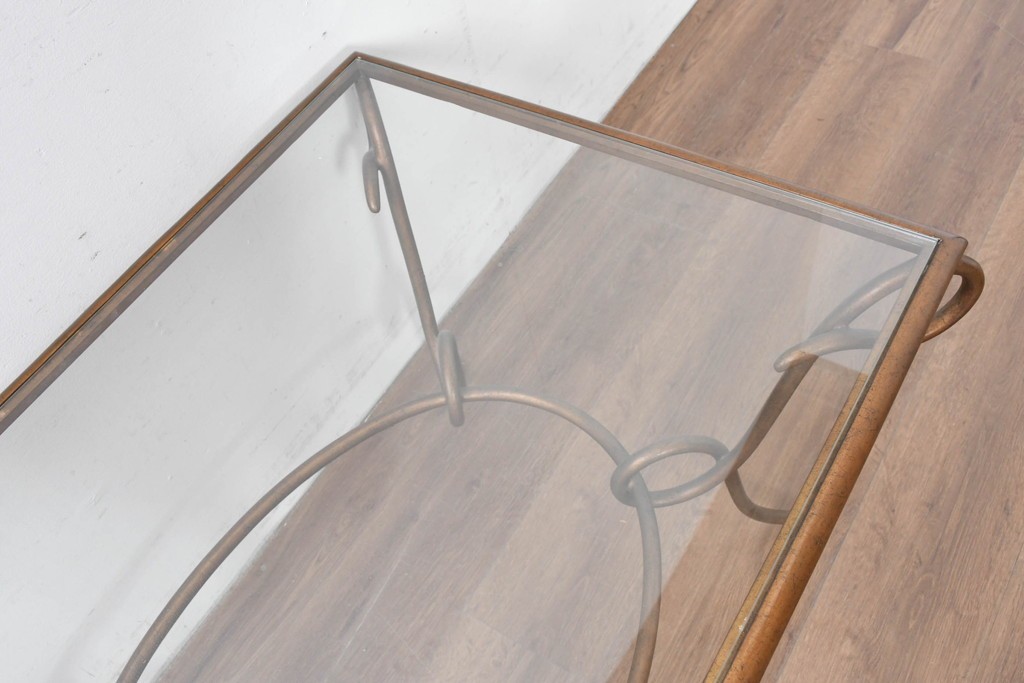 中古　美品　最高級品　アメリカ最高峰家具ブランド　CENTURY(センチュリー)　曲線フレームの美しいガラストップローテーブル　(R-086040)