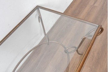 中古　美品　最高級品　アメリカ最高峰家具ブランド　CENTURY(センチュリー)　曲線フレームの美しいガラストップローテーブル　(R-086040)