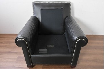 中古　超美品　アメリカ最高級ブランド　センチュリー(CENTURY)　レザーキルティングが魅力の1人掛けソファとオットマンセット　定価約135万円　(R-086042)