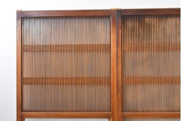 アンティーク建具　昭和初期　腰板欅(ケヤキ)材　裏ガラス付き　細やかな縦格子が美しい格子戸3枚セット　(R-086049)