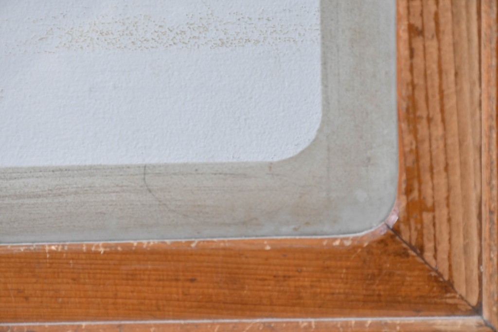 アンティーク建具　昭和初期　腰板欅(ケヤキ)材　裏ガラス付き　細やかな縦格子が美しい格子戸3枚セット　(R-086049)