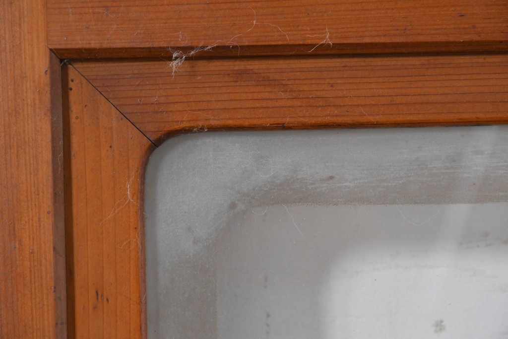 アンティーク建具　昭和初期　腰板欅(ケヤキ)材　裏ガラス付き　細やかな縦格子が美しい格子戸3枚セット　(R-086049)