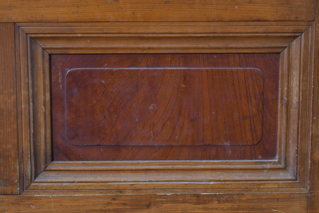 アンティーク建具　昭和初期　腰板欅(ケヤキ)材　裏ガラス付き　細やかな縦格子が美しい格子戸3枚セット　(R-086049)