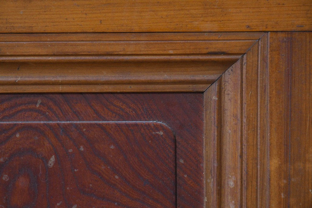 アンティーク建具　昭和初期　腰板欅(ケヤキ)材　裏ガラス付き　細やかな縦格子が美しい格子戸3枚セット　(R-086049)