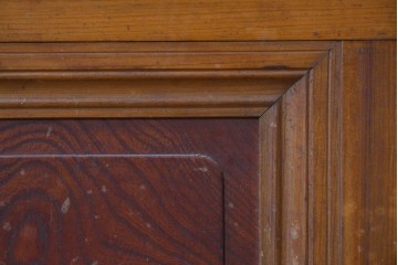 アンティーク建具　昭和初期　腰板欅(ケヤキ)材　裏ガラス付き　細やかな縦格子が美しい格子戸3枚セット　(R-086049)