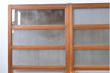 アンティーク建具　昭和初期　腰板欅(ケヤキ)材　裏ガラス付き　細やかな縦格子が美しい格子戸3枚セット　(R-086049)