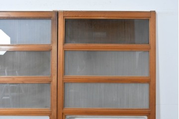 アンティーク建具　昭和初期　腰板欅(ケヤキ)材　裏ガラス付き　細やかな縦格子が美しい格子戸3枚セット　(R-086049)