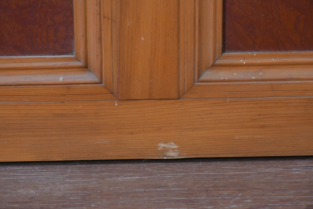 アンティーク建具　昭和初期　腰板欅(ケヤキ)材　裏ガラス付き　細やかな縦格子が美しい格子戸3枚セット　(R-086049)