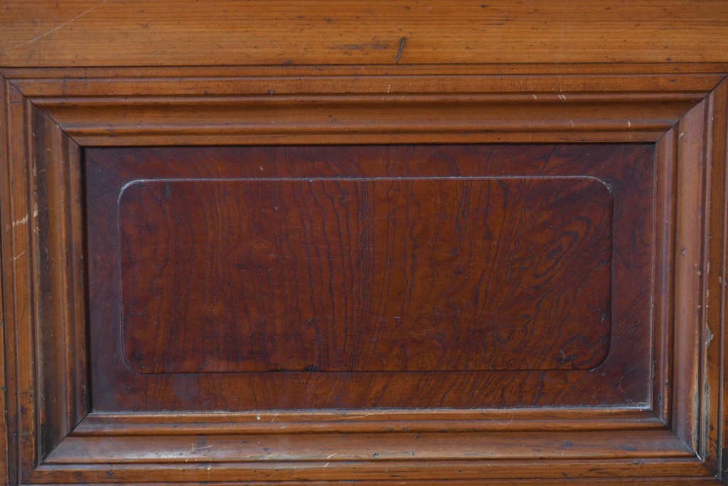 アンティーク建具　昭和初期　腰板欅(ケヤキ)材　裏ガラス付き　細やかな縦格子が美しい格子戸2枚セット　(R-086050)