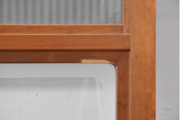 アンティーク建具　昭和初期　腰板欅(ケヤキ)材　裏ガラス付き　細やかな縦格子が美しい格子戸2枚セット　(R-086050)