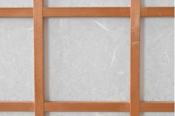 ヴィンテージ建具　昭和後期　端正な狐格子が整然と並ぶアクリル板入り引き戸2枚セット　(R-086051)