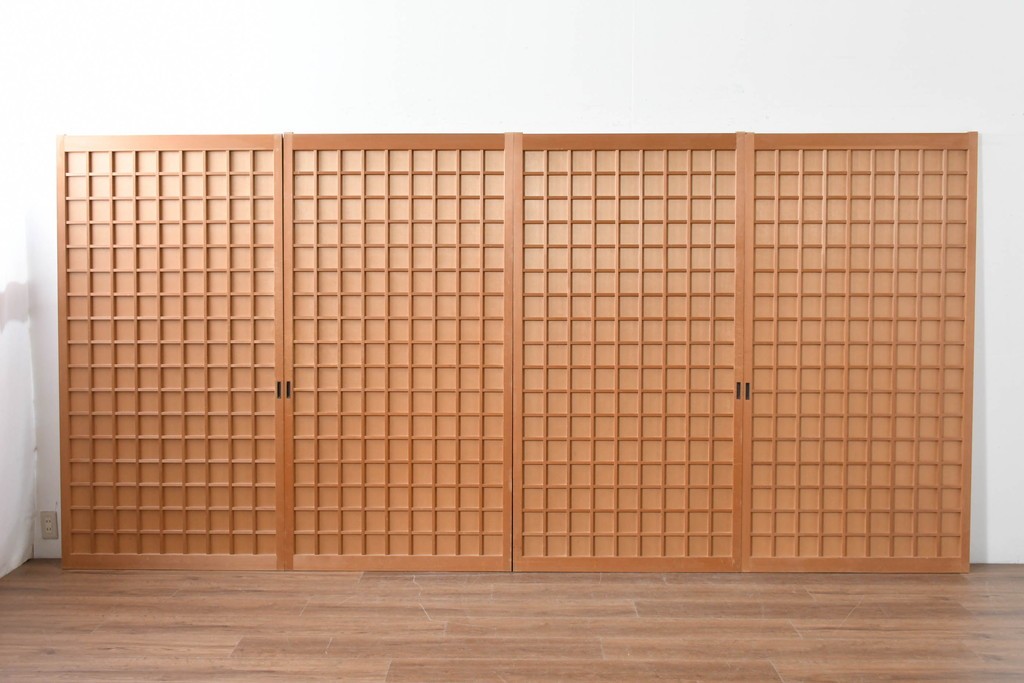 ヴィンテージ建具　昭和後期　均整の取れた狐格子が印象的な引き戸4枚セット　(R-086052)