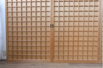 ヴィンテージ建具　昭和後期　均整の取れた狐格子が印象的な引き戸4枚セット　(R-086052)