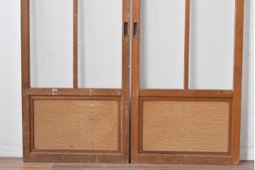 ヴィンテージ建具　昭和中期　組子細工が目を引く幅狭ガラス戸2枚セット　(R-086054)