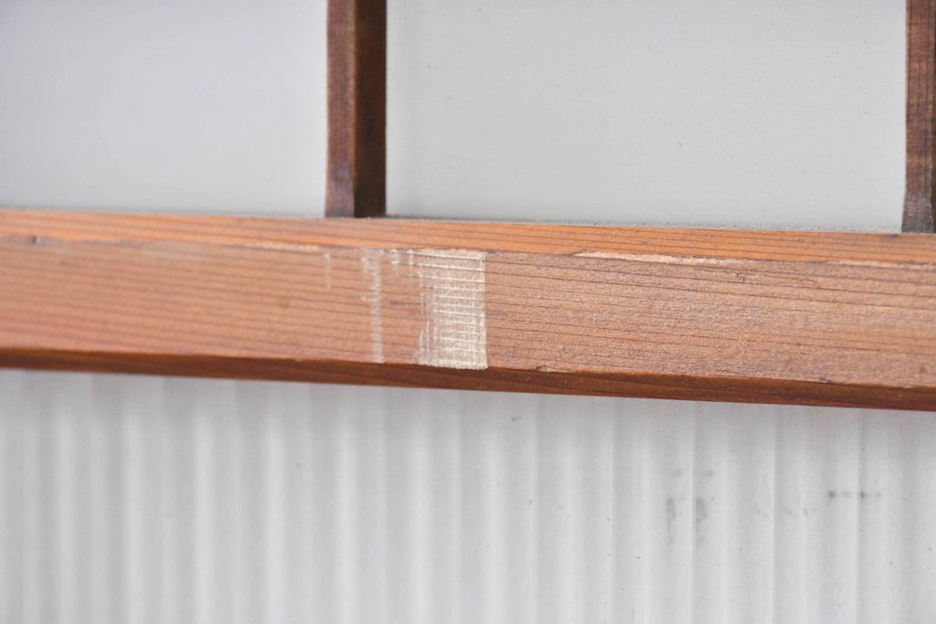 ヴィンテージ建具　昭和中期　組子細工が目を引く幅狭ガラス戸2枚セット　(R-086054)