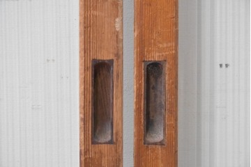 ヴィンテージ建具　昭和中期　組子細工が目を引く幅狭ガラス戸2枚セット　(R-086054)