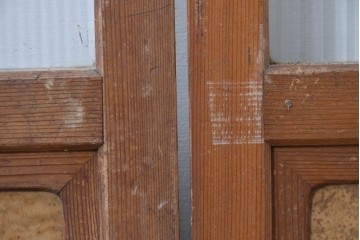 ヴィンテージ建具　昭和中期　組子細工が目を引く幅狭ガラス戸2枚セット　(R-086054)