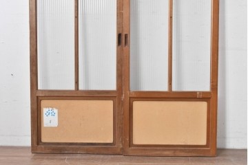 ヴィンテージ建具　昭和中期　組子細工が目を引く幅狭ガラス戸2枚セット　(R-086054)