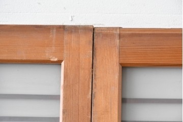 ヴィンテージ建具　昭和中期　組子細工が目を引く幅狭ガラス戸2枚セット　(R-086054)
