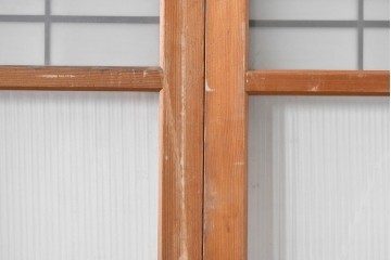 ヴィンテージ建具　昭和中期　組子細工が目を引く幅狭ガラス戸2枚セット　(R-086054)
