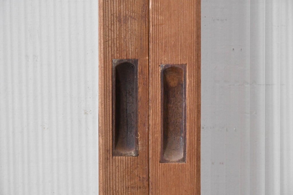 ヴィンテージ建具　昭和中期　組子細工が目を引く幅狭ガラス戸2枚セット　(R-086054)