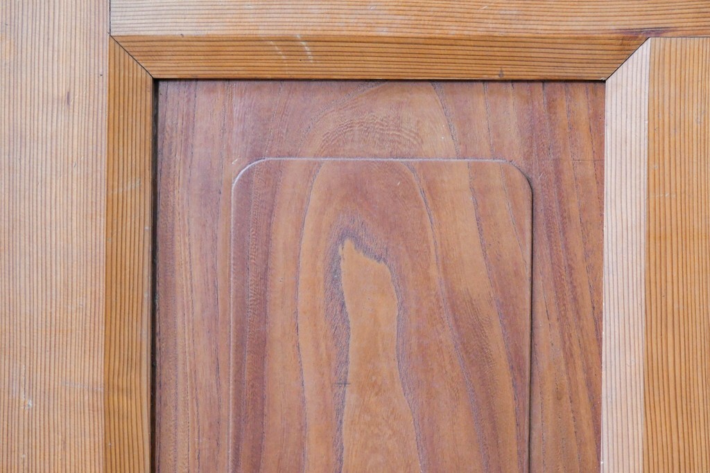 ヴィンテージ建具　昭和中期　腰板欅(ケヤキ)材　欅の風合いが楽しめるガラス戸1枚　(R-086057)