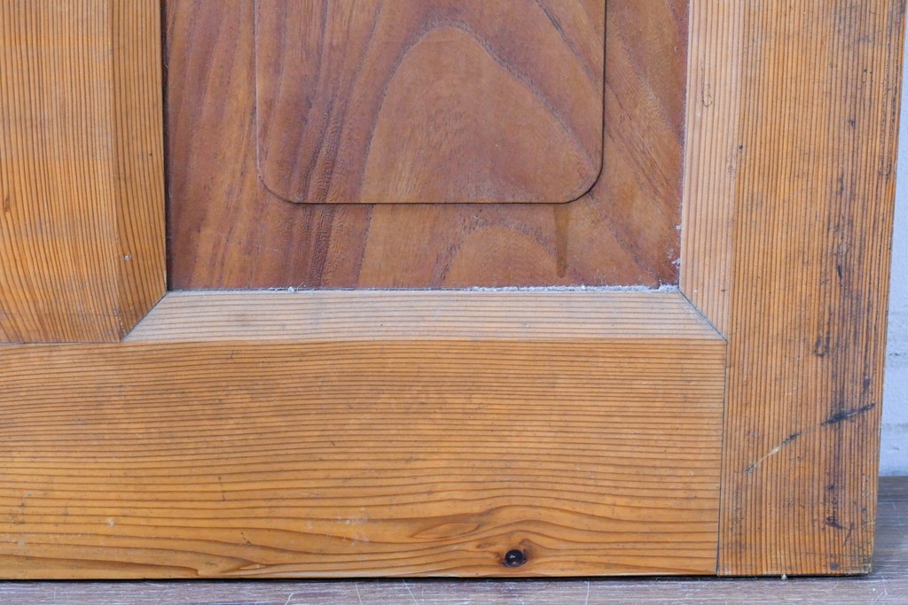 ヴィンテージ建具　昭和中期　腰板欅(ケヤキ)材　欅の風合いが楽しめるガラス戸1枚　(R-086057)