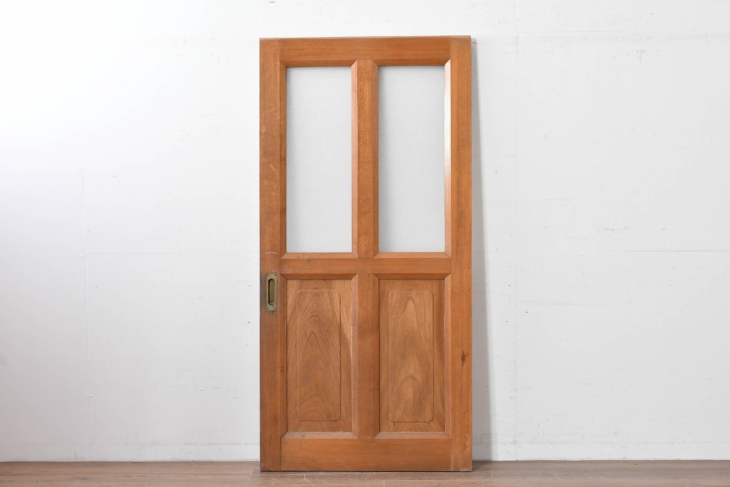 ヴィンテージ建具　昭和中期　腰板欅(ケヤキ)材　欅の風合いが楽しめるガラス戸1枚　(R-086057)