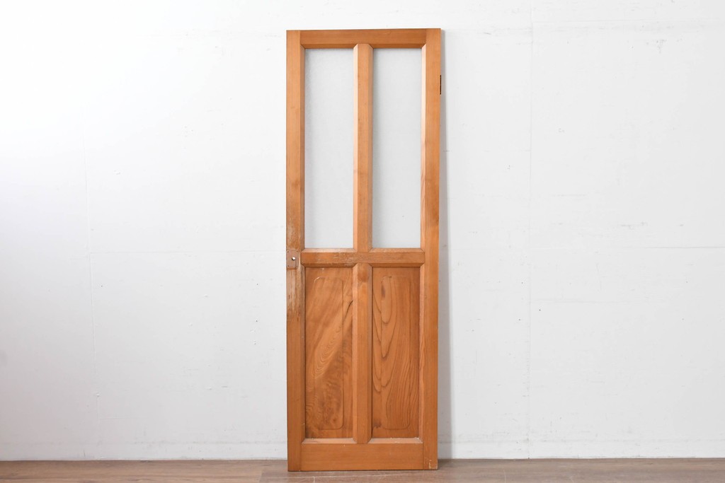 ヴィンテージ建具　昭和中期　腰板欅(ケヤキ)材　欅の風合いが楽しめるガラス扉1枚　(R-086058)