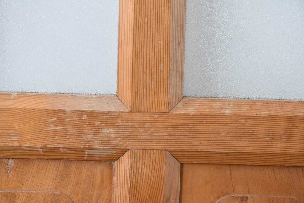 ヴィンテージ建具　昭和中期　腰板欅(ケヤキ)材　欅の風合いが楽しめるガラス扉1枚　(R-086058)