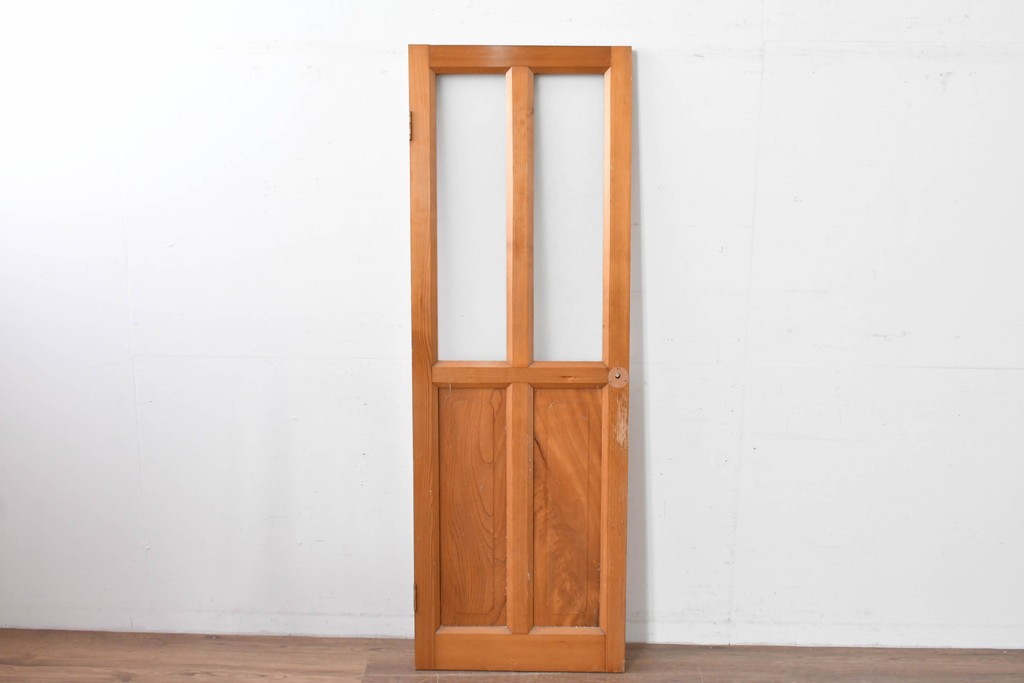 ヴィンテージ建具　昭和中期　腰板欅(ケヤキ)材　欅の風合いが楽しめるガラス扉1枚　(R-086058)