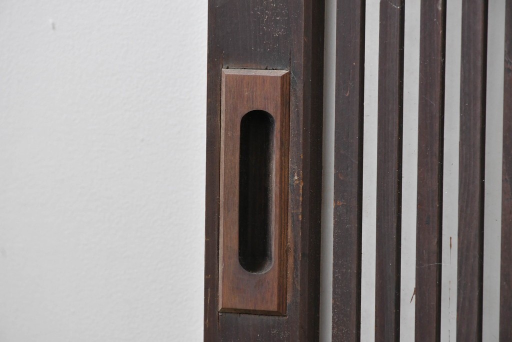 アンティーク建具　昭和初期　背高×幅狭　落ち着いた木味が魅力のガラス入り格子戸4枚セット　(R-086059)