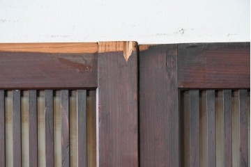 アンティーク建具　昭和初期　背高×幅狭　落ち着いた木味が魅力のガラス入り格子戸4枚セット　(R-086059)