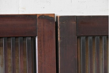 アンティーク建具　昭和初期　背高×幅狭　落ち着いた木味が魅力のガラス入り格子戸4枚セット　(R-086059)