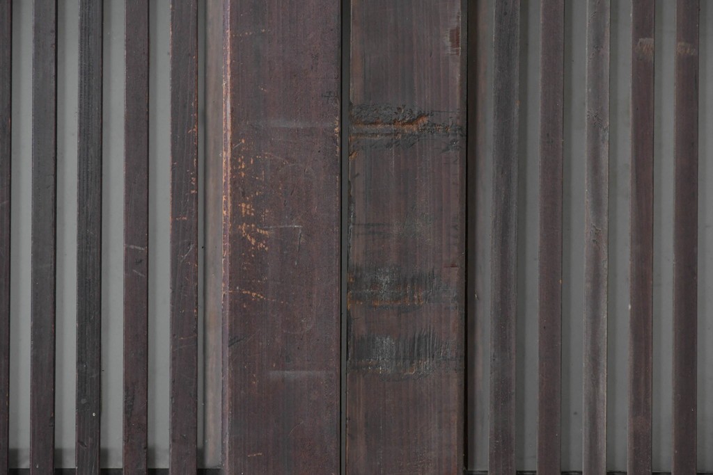 アンティーク建具　昭和初期　背高×幅狭　落ち着いた木味が魅力のガラス入り格子戸4枚セット　(R-086059)