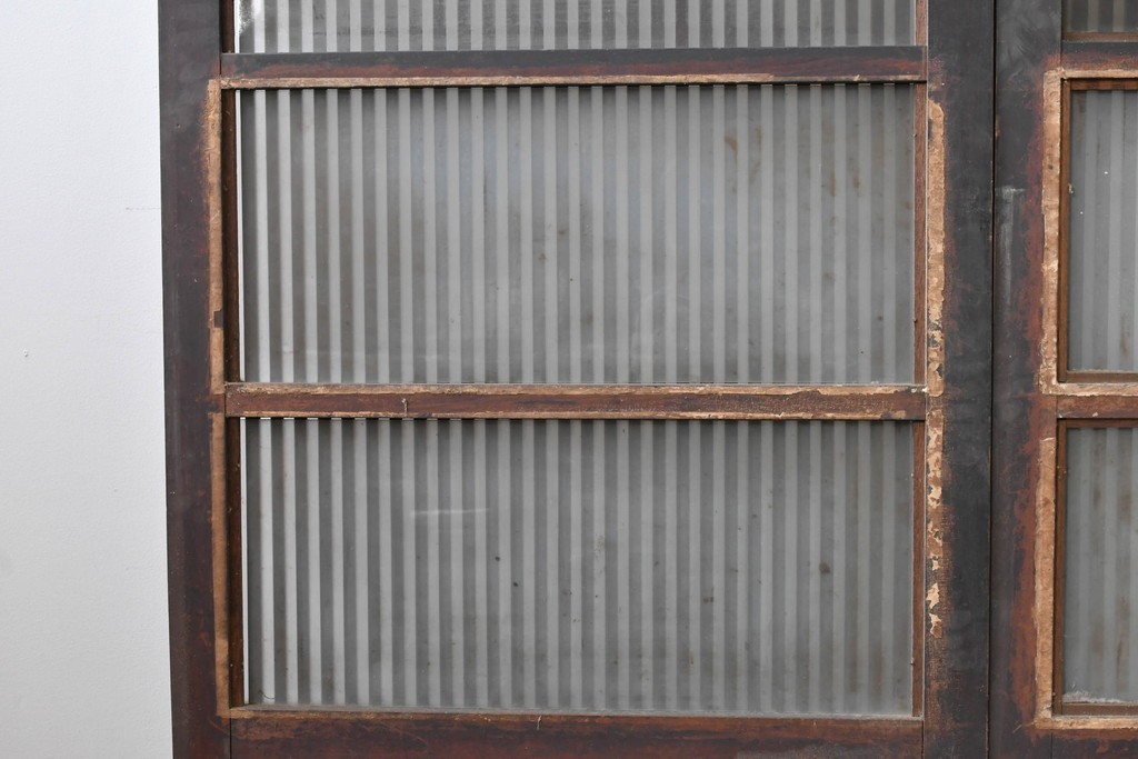 アンティーク建具　昭和初期　背高×幅狭　落ち着いた木味が魅力のガラス入り格子戸4枚セット　(R-086059)