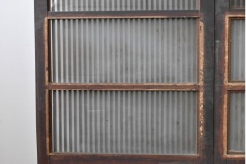 アンティーク建具　昭和初期　背高×幅狭　落ち着いた木味が魅力のガラス入り格子戸4枚セット　(R-086059)
